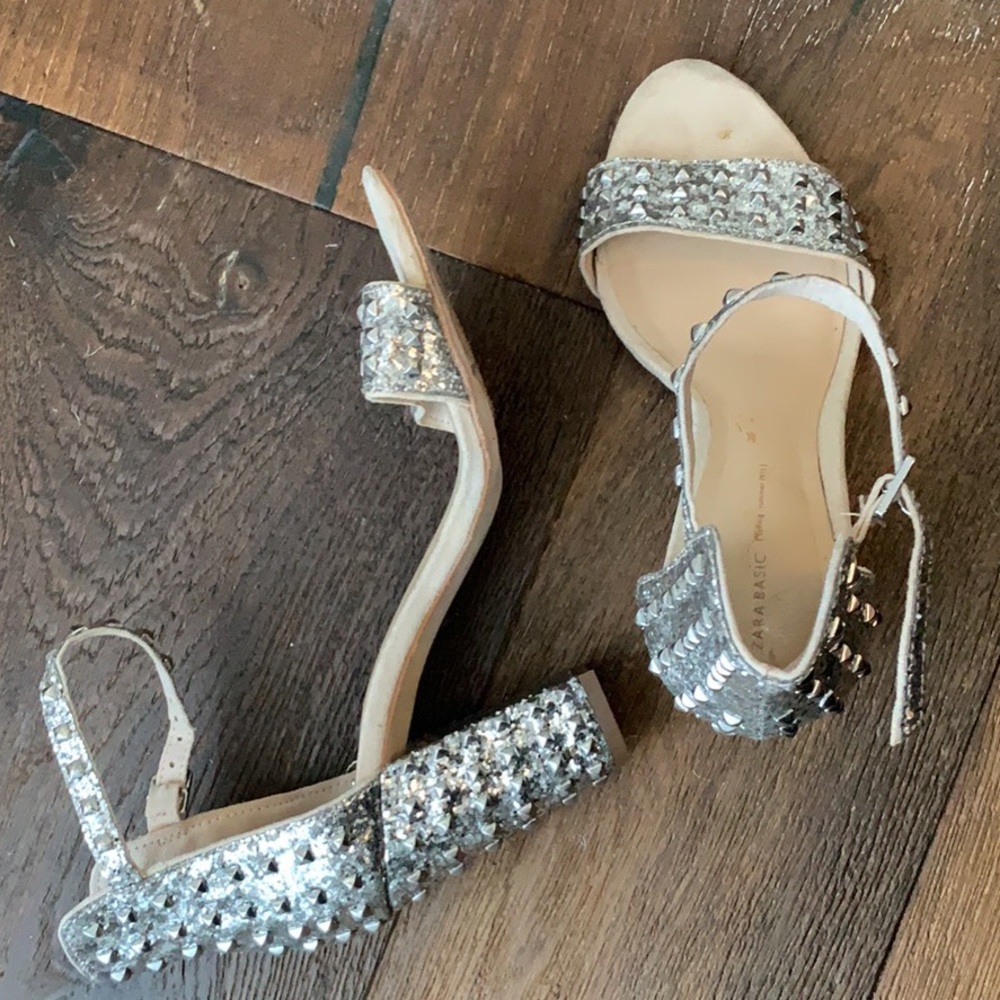 Zara Studded Silver Sandals Size 6